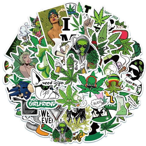 10/30/50PCS Hemp Leaf Stickers Laptop Skateboard Guitar Luggage DIY Bike Cool-TB01625-Veeddydropshipping