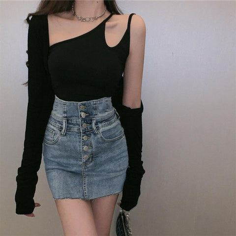 Vintage High Waist Denim Skirt-WF00614-Veeddydropshipping