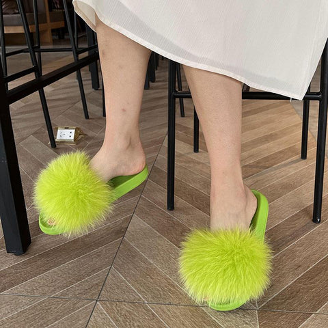 Summer Open Toe Fluffy Real Fur Color Sandals Casual-BS01204-Veeddydropshipping