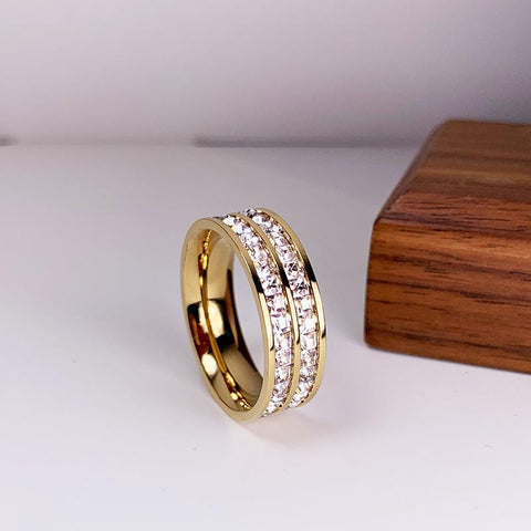 Rose Gold Color Double Row Square Zircon Ring For Women-JW00027