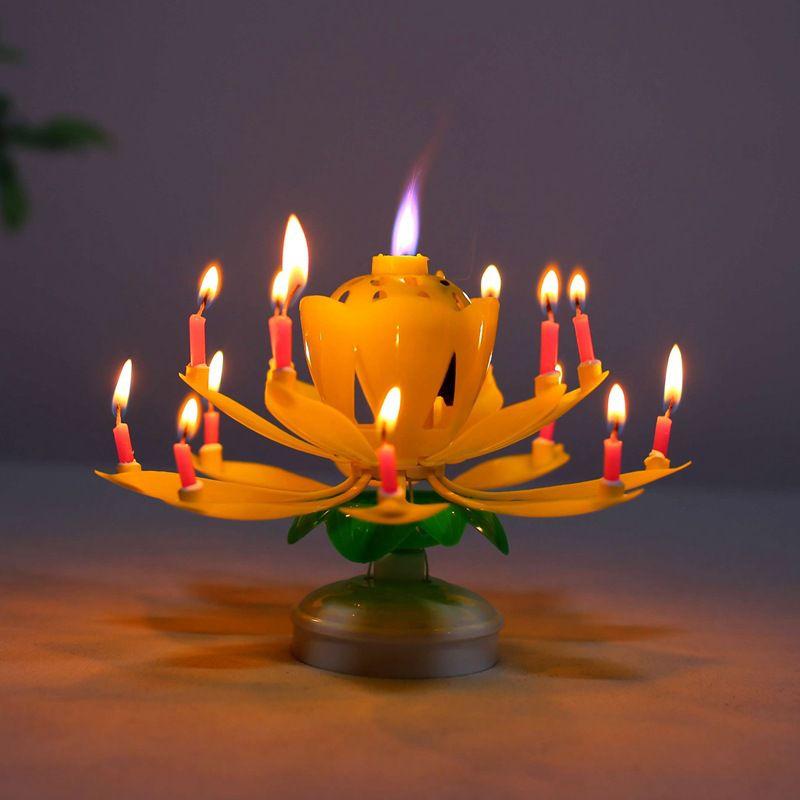 Music Lotus Birthday Candle Music Rotating Candle-HA00359-Veeddydropshipping