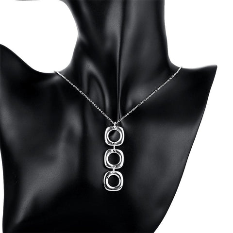 925 Sterling Silver Round Square Necklace Earring Set  -JW00227-Veeddydropshipping
