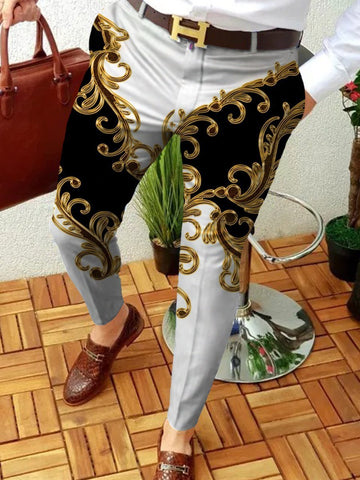 Trousers Retro Pattern Print Straight Long Pants Mens-MF00428-Veeddydropshipping