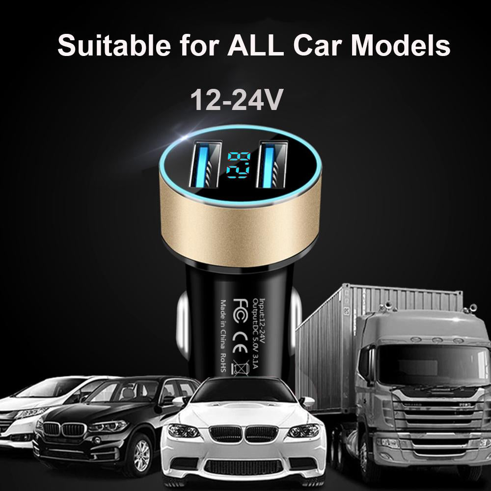 Dual USB Car Charger Digital LED   Socket Lighter Phone Charge-Veeddydropshipping