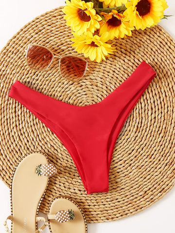 Bikini Bottoms Women&#39;s 2023 New Swimsuit High Waisted Bottom Solid Red Swimwear -OS00078-Veeddydropshipping
