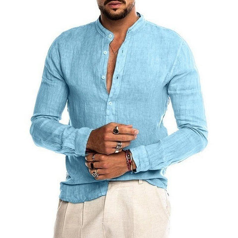 Casual Loose Solid Color Fashion V-neck Top Handsome Men's Shirt Top-Veeddydropshipping