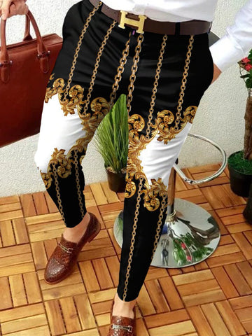 Trousers Retro Pattern Print Straight Long Pants Mens-MF00428-Veeddydropshipping