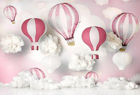 Birthday Backdrop Blue Sky White Clouds Hot Air Balloons Stars Kids-CE00419-Veeddydropshipping