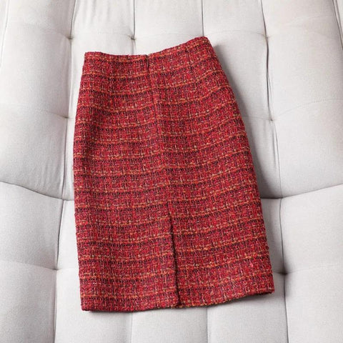 Vintage High Waisted Plaid Woolen Skirts Womens-WF00484-Veeddydropshipping