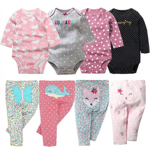 2022 4PCS Baby Bodysuits+4PCS Baby Pants Infant Striped Newborn Ropa Bebe-TB00332-Veeddydropshipping