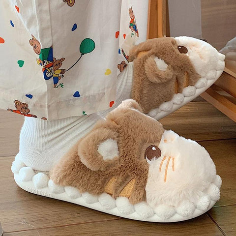 Cat Fluffy Fur Slipper Female Plush Home Cotton Shoes-BS01217-Veeddydropshipping