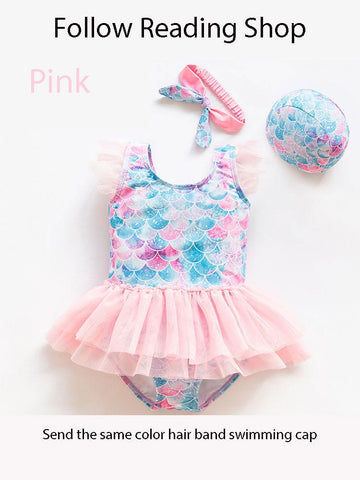 2021 New Girl Baby Mermaid Swimsuit Princess Fashion Cartoon Fish Scale Print -OS00194-Veeddydropshipping