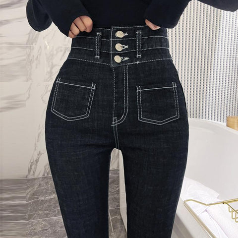 Vintage Skinny Jeans Women Button High Waisted Pants-WF00394-Veeddydropshipping