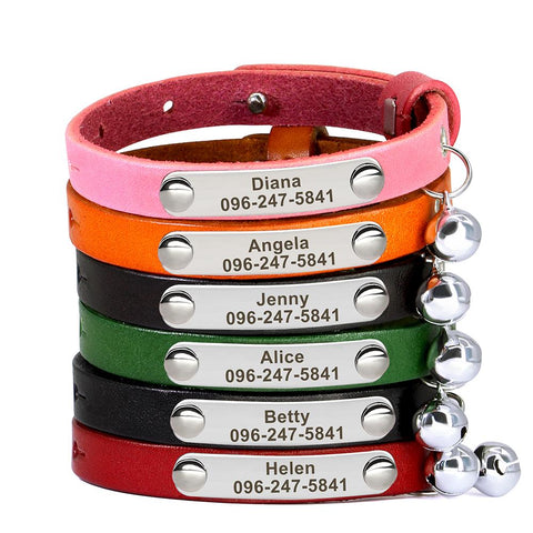 Leather Cat Dog Collar Bling Personalized Name ID-HA01379-Veeddydropshipping