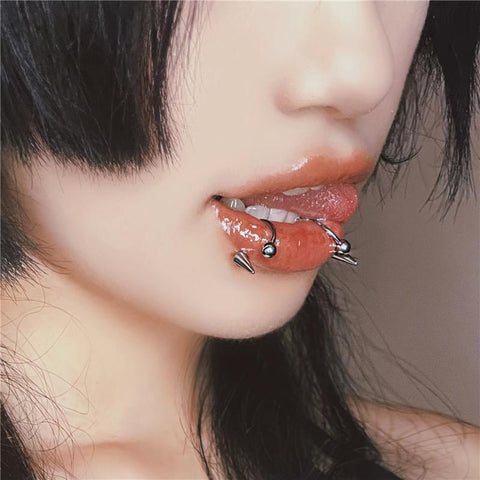 Titanium Steel C Shape Piercing Lip Ring  Spike Lip Stud -JW01356-Veeddydropshipping