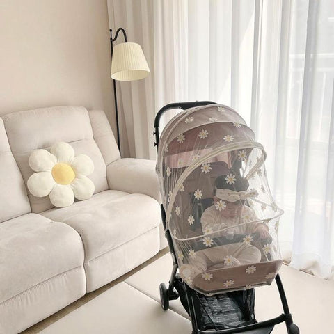 Summer Cart Mosquito Net Baby Stroller Accessories Daisy Embroidery Mesh-TB00402-Veeddydropshipping