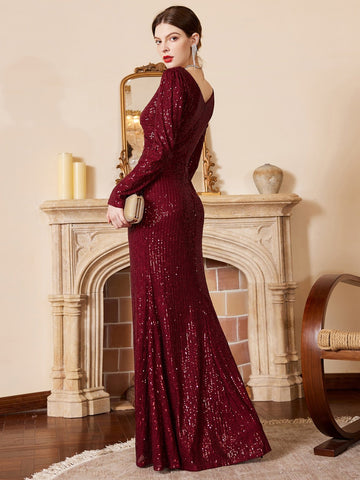 Diamond Long Dress Sequins Shinning Wedding-WF01408-Veeddydropshipping