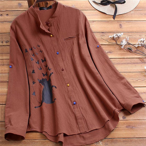 S-5XL Loose Linen Maternity Blouses Long Sleeve Nursing Tops Shirts For Pregnant-TB00581-Veeddydropshipping