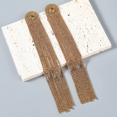 Trend Sparkling Rhinestone Tassel Claw Chain Women  Earrings Dinner Party -JW01430-Veeddydropshipping