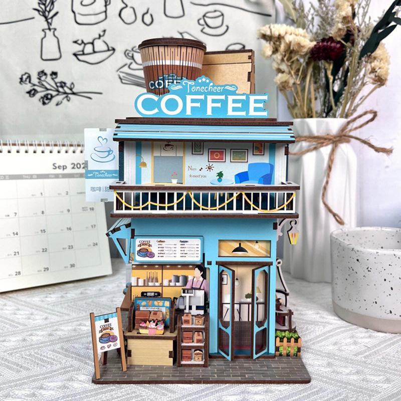 DIY Wooden Model Building Kits Coffee Inductive Storage Box City Street-TB01492-Veeddydropshipping