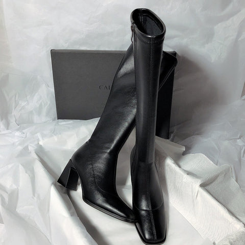 Quality Leather Patent Leather Ladies Zip Knight Boots-BS00934-Veeddydropshipping