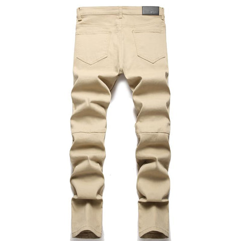 Biker Jeans Pants Slim Fit Pleated Motocycle Denim Trousers-MF00626-Veeddydropshipping