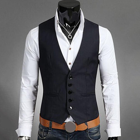 color V-neck button pocket sleeveless vest formal-MF01315-Veeddydropshipping