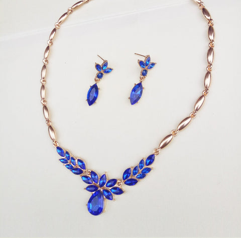 Crystal Necklace Earrings Two Pieces Jewelry Sets -JW00354-Veeddydropshipping