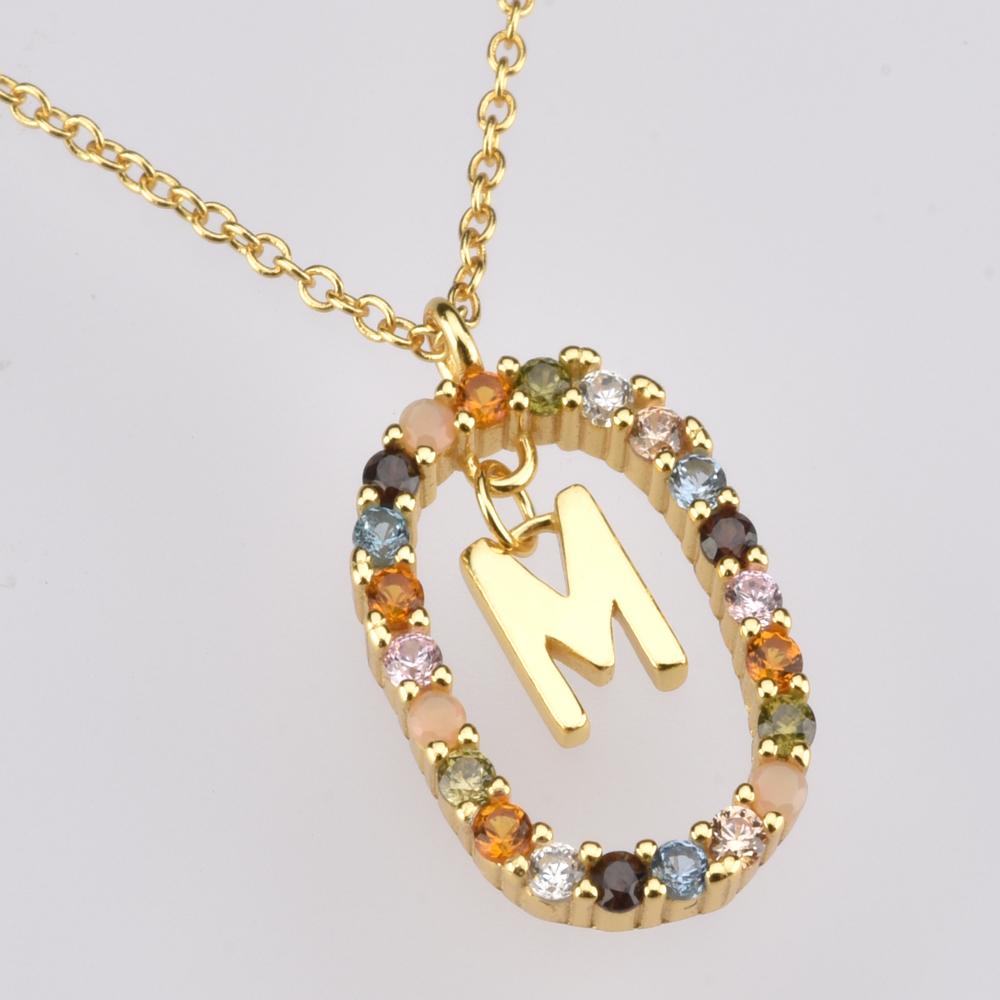 925 Sterling Silver Gold Letters A - Z  Initial Alphabet Long  Necklace  -JW00180-Veeddydropshipping