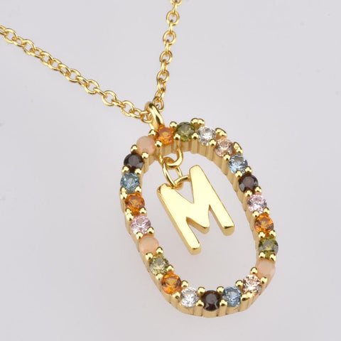925 Sterling Silver Gold Letters A - Z  Initial Alphabet Long  Necklace  -JW00180-Veeddydropshipping