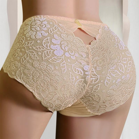 Women mid-waist Lace Large Size briefs-WF00821-Veeddydropshipping