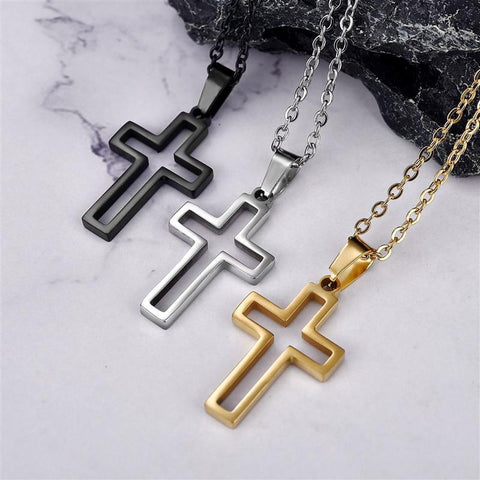 Fashion Cross Pendant Stainless Steel Link Chain Charm Necklace -JW00275-Veeddydropshipping