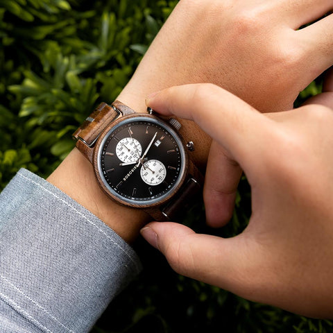 Watch Men Quartz Watches Engraved Wooden Chronograph Wristwatch-JW00766-Veeddydropshipping