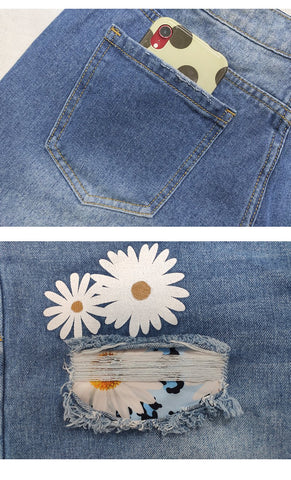 Women Fashion Ripped Printed Jeans Loose Pants-WF00432-Veeddydropshipping