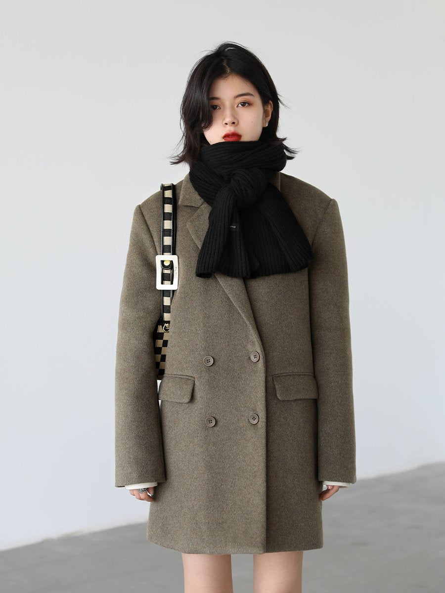 Women Woolen Coat Solid  Retro Clip Cotton Double-breasted-Veeddydropshipping
