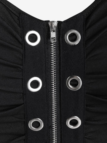 Full Zipper Grommets Camis Tops Buckle Strap Plaid Vest-Veeddydropshipping