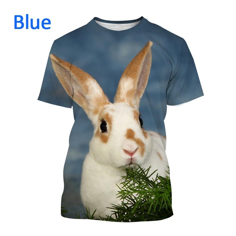 Casual T-shirt Cute Rabbit Pattern Summer Unisex Short Sleeve Round Neck Hip Hop T-Shirt-Veeddydropshipping