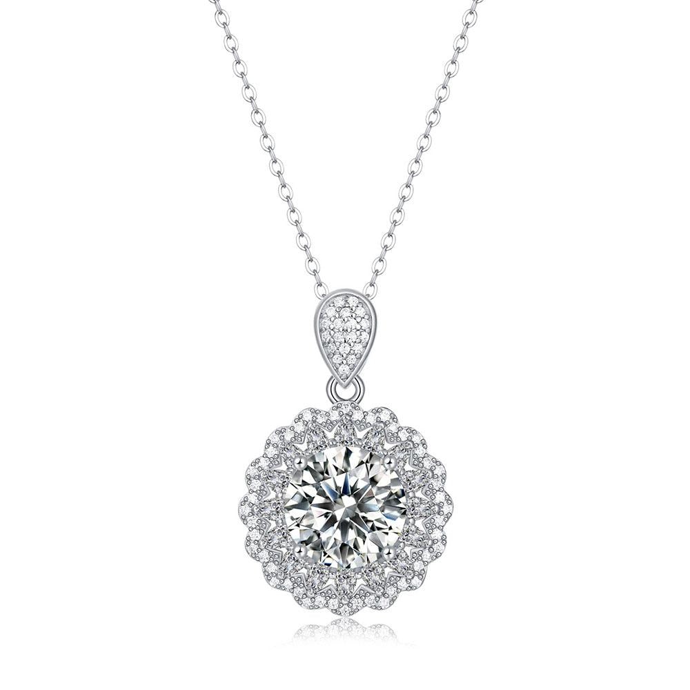 Moissanite Necklace Snow Flower Pendant Neck Chain-JW00118-Veeddydropshipping