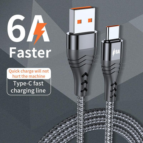 Type C 6A 66W Super Fast Charging Cable For Huawei Mate 40 Pro USB C Nylon Braided Data-PA00447-Veeddydropshipping