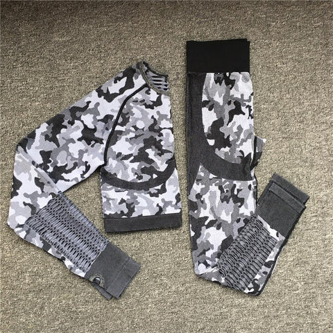 2PCS Camouflage Set Women Yoga Suit Sport Set Gym Workout Clothes Long Sleeve -OS00671-Veeddydropshipping
