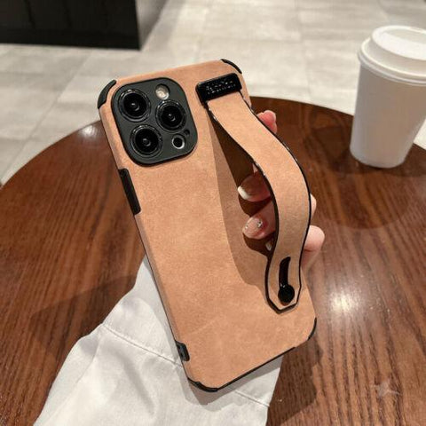 For iPhone 14 Pro Max 13 12 11 X XR 8 7 Suede Leather Hand Strap Soft Case Cover-PA00122-Veeddydropshipping