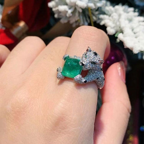 Luxury Green Agate Zircon Animal Panther Ring  -JW00436-Veeddydropshipping