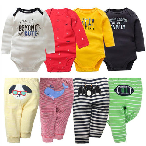 2022 4PCS Baby Bodysuits+4PCS Baby Pants Infant Striped Newborn Ropa Bebe-TB00332-Veeddydropshipping