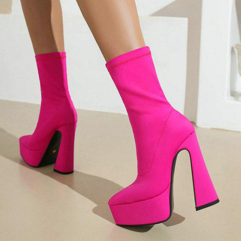 Ankle Boots Platform Square High Heel Ladies Short Boots-BS01049-Veeddydropshipping