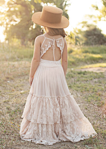 New Girl Lace Chiffon Backless Long Dress Wedding Flower Girl Fashion-TB00835-Veeddydropshipping