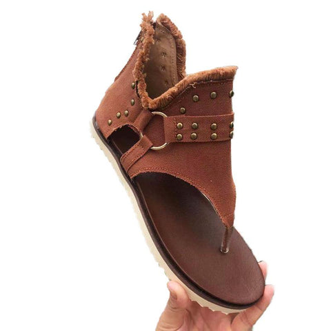 Women Chic Star Print Gladiator Sandals Ladies Punk Rivet Stud-BS00836-Veeddydropshipping