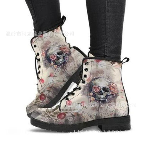Workwear Ankle Boots Microfiber Leather Alice In Wonderland Printed-BS00999-Veeddydropshipping