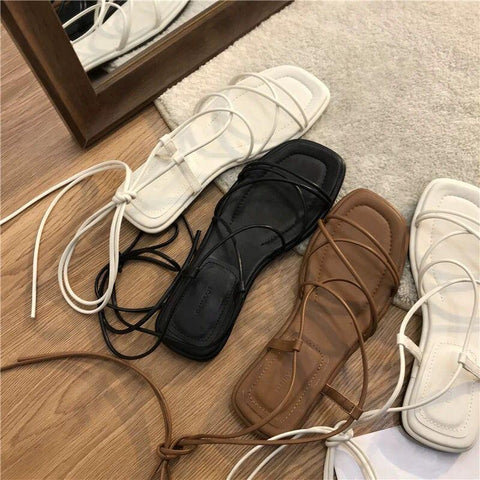 Sexy Flat Casual Cross-Tie Open Toe Fairy Style Narrow-BS00894-Veeddydropshipping