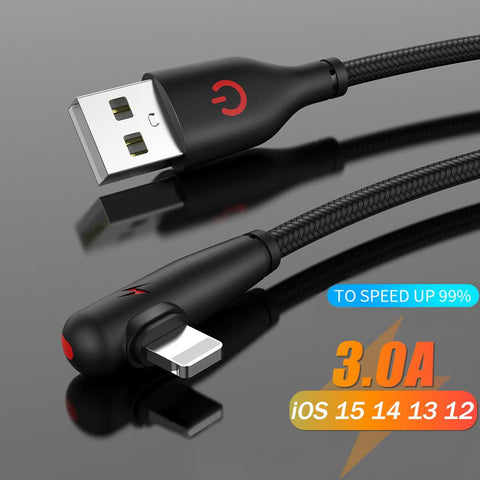 3A 90 Degree Fast Charging USB Charger Cable For iPhone 14 13 12 11 Pro X XR XS Max-PA00037-Veeddydropshipping