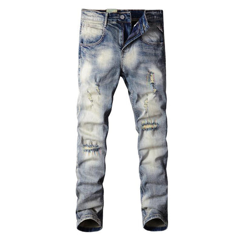 Yellow Blue Elastic Destroyed Slim Ripped Jeans-MF00622-Veeddydropshipping